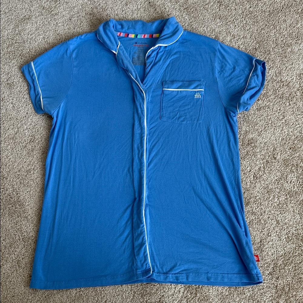 Magnetic Me Blue Short Sleeve Women’s Collared Pajama Top